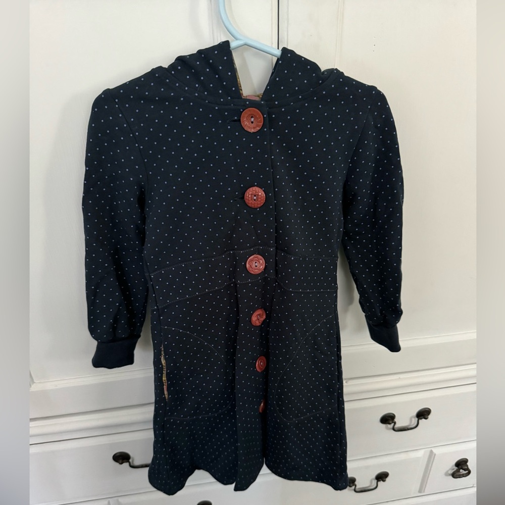 Matilda Jane Homeroom True Blue Hooded Willow Jacket Size 2 Girls Polka Dot